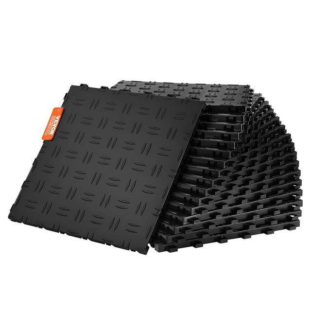 VEVOR Garage Tiles Interlocking, 12 x 12 x 0.53 inch 50 Pack Garage Floor Covering Tiles, Non-Slip Double-Sided Texture Garage Flooring Tiles, for Garages, Basements, Repair Shops, Black