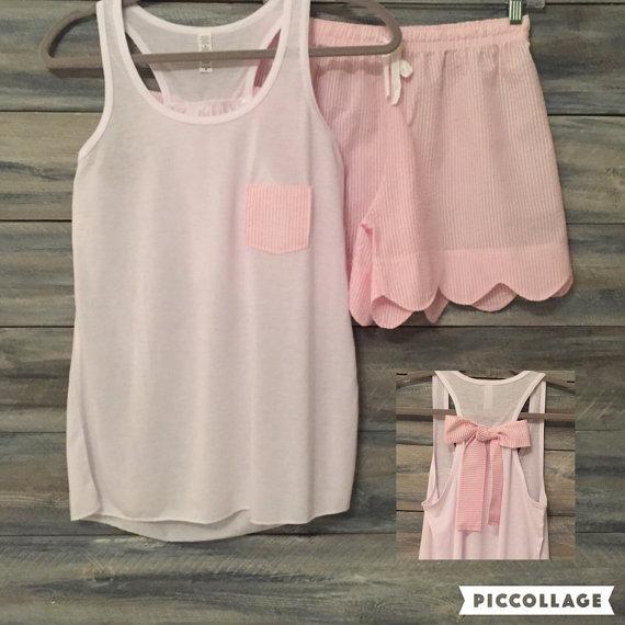 Bridesmaid Pajamas, Bridesmaid PJs, Bridesmaid Pajama Set, Seersucker, Pajama Shorts, Monogram Pajama, Loungewear, Seersucker shorts