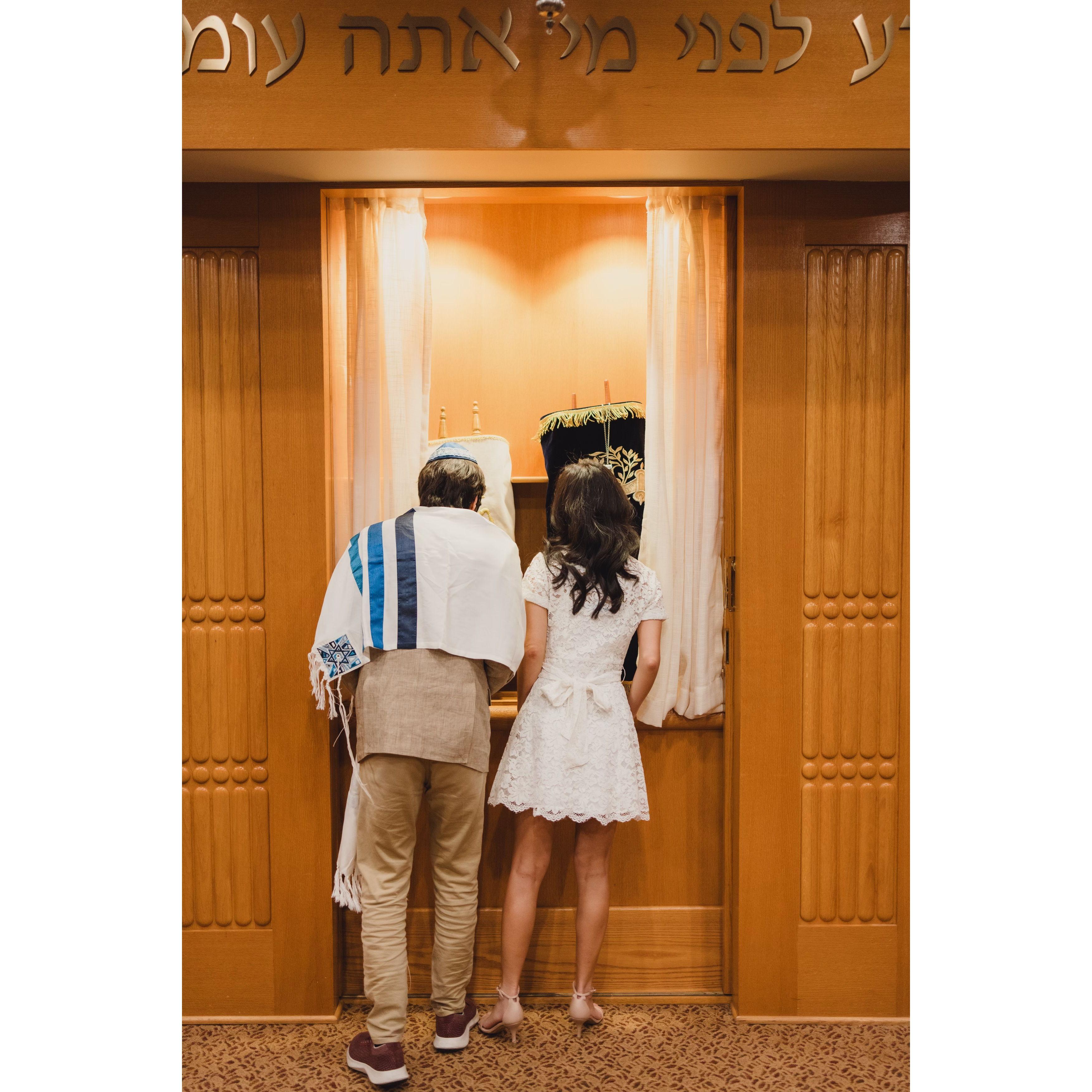 Kissing the Torah at our legal wedding