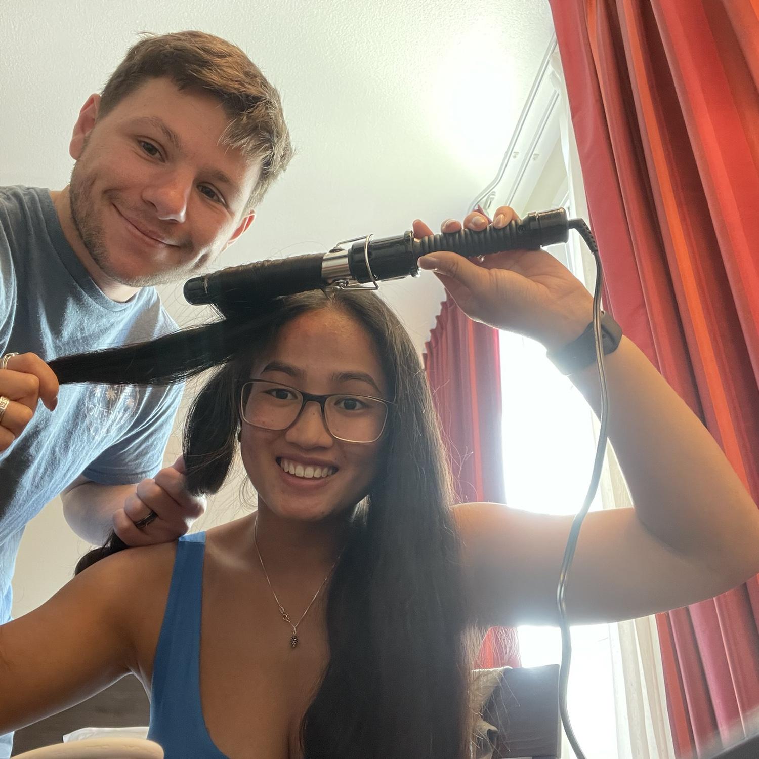 Brandon helping Liana get ready