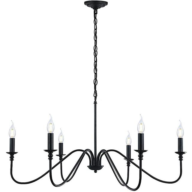 Black Chandelier,6-Light Rustic Industrial Iron Chandeliers for Dining Room Lighting Fixtures Hanging,Candle Hanging Chandeliers for Hallway, Living Room, Foyer, Bedroom, Office, Bar,Island Lights
