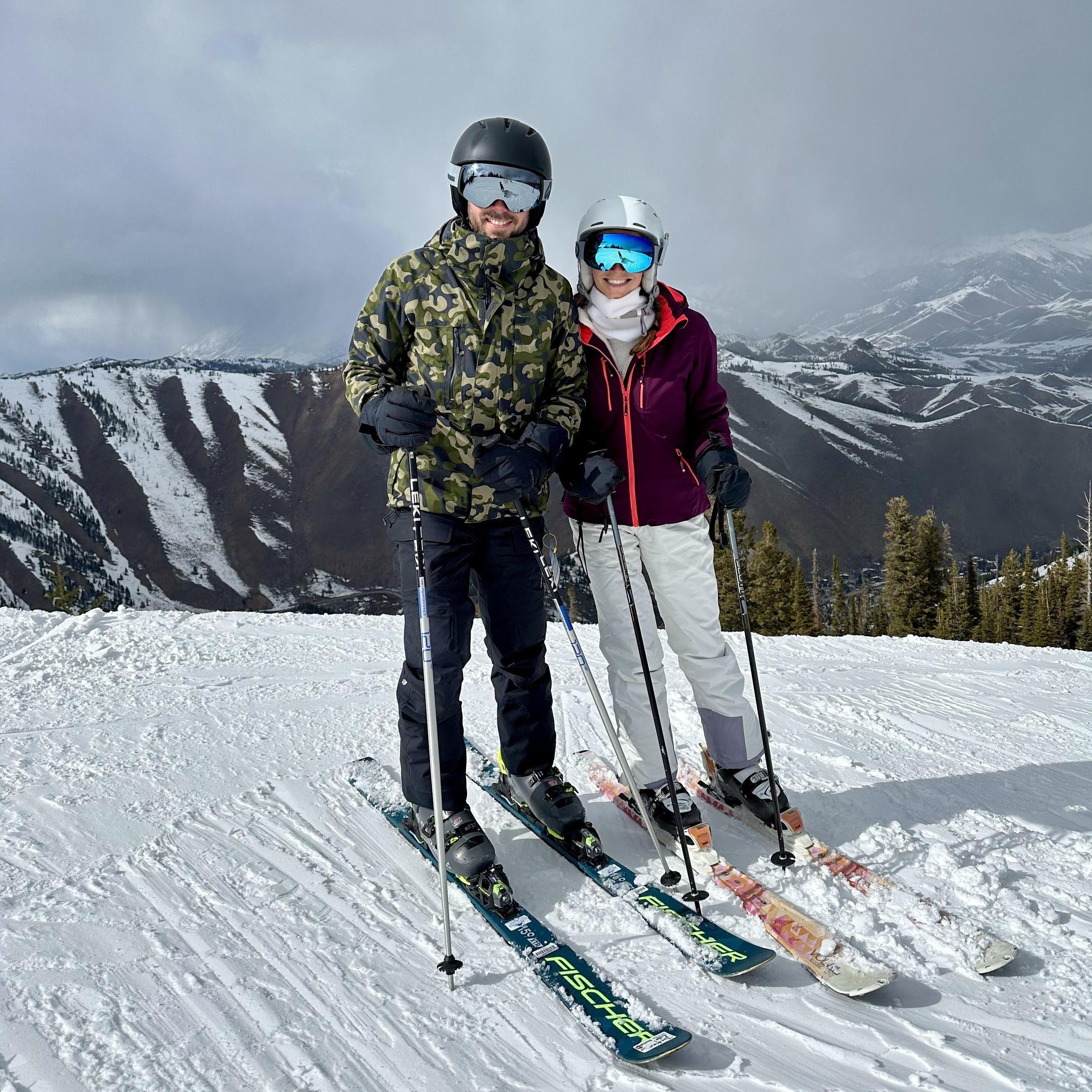 Emmy teaching Tucker how to ski.
