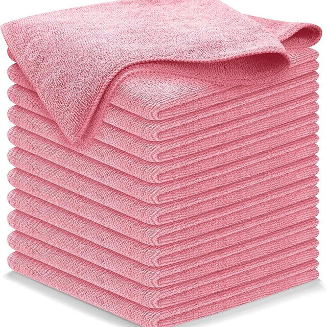 USANOOKS Microfiber Cleaning Cloth Light Pink - 12 Pcs 12.5"x12.5" - High Performance - 1200 Washes, Ultra Absorbent Towels Weave Grime & Liquid for Streak-Free Mirror Shine - Car Washing Cloth