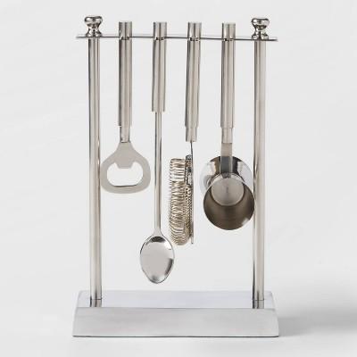 5pc Stainless Steel Bar Tool Set with Stand Silver