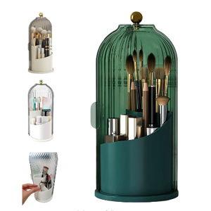 Concealed Toothbrush Holder, Rotating Bathroom Organizer Countertop, Toothbrush Holders with Cover, Bathroom Counter Organizer with Covered Makeup Brush Holder (1pcs Green)