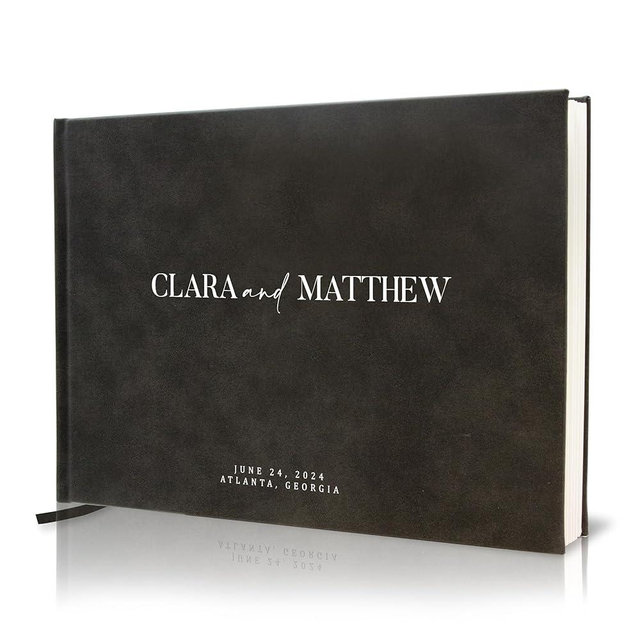 Personalized Guest Book - 11.5" x 8.5" Premium Custom Guest Signing Book with Bookmark and Blank Pages for Wedding Reception Table Decoration Engagement Birthday Party Event, Charcoal