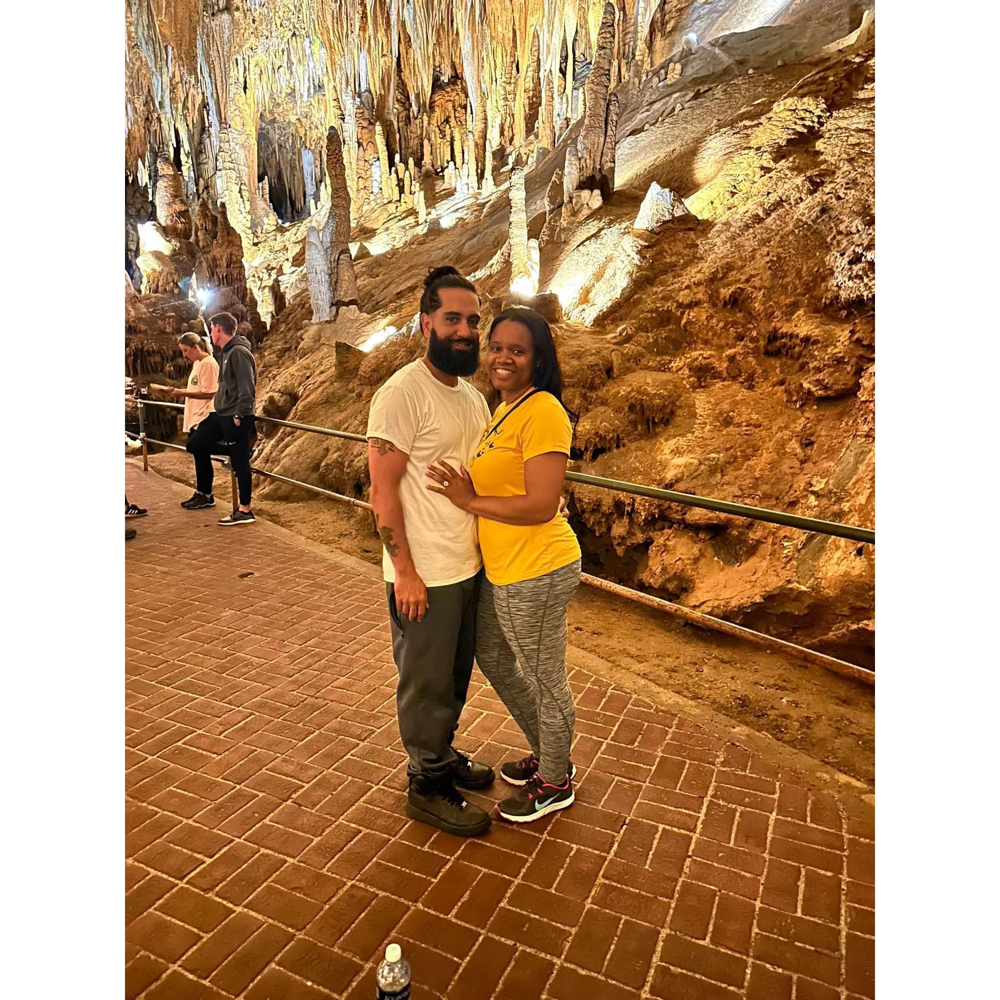 Visiting Luray Caverns. Mark set off the alarm in the cavern because he stepped off of the path onto an actual display. *Facepalm*