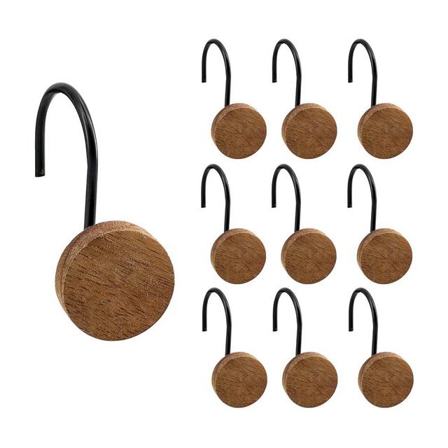 AmazorHome Black Shower Curtain Hooks, Round Log Decorative Shower Curtain Rings for Bathroom,Modern Decorative Shower Curtain Hangers Set of 12, Metal Shower Hooks for Shower Curtain Rod