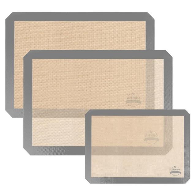 Silicone Baking Mat, Set of 3 Reusable Non-Stick Food Safe Baking Sheets for Cookies,for Making Cookies, Macaroons, Bread (Grey)