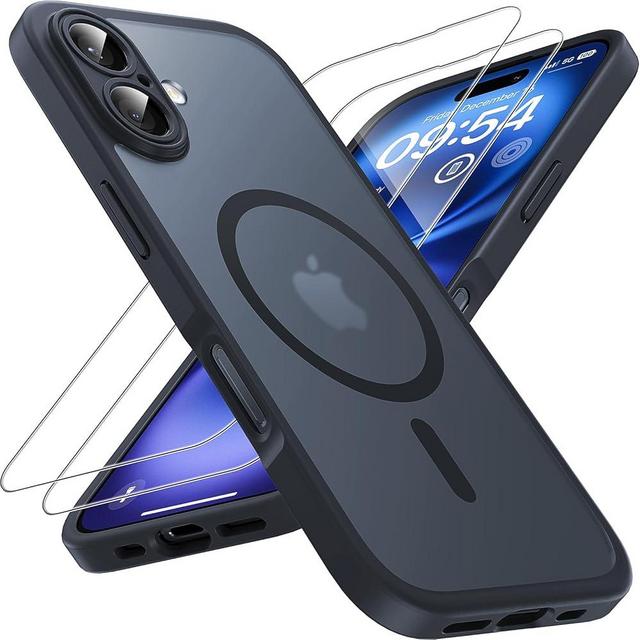TOCOL 3 in 1 Magnetic for iPhone 16 Case, Upgraded Full Camera Protection, Compatible with Magsafe, 16FT Drop Protection, Translucent Matte Back Bumper Phone Cover 6.1-Inch（Black）