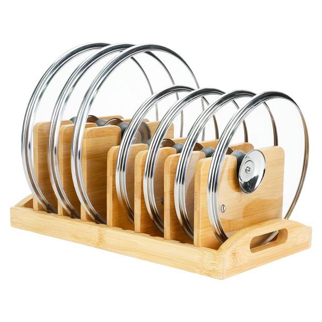 1PC Bamboo Pot Lid Organizer Wooden Pot Lid Holder Pot and Pan Organizer Drawer Organizer, Kitchen Cabinet Storage Rack for Pot Lids, Pans, Cutting Boards & Baking Sheets, Dinner Plates