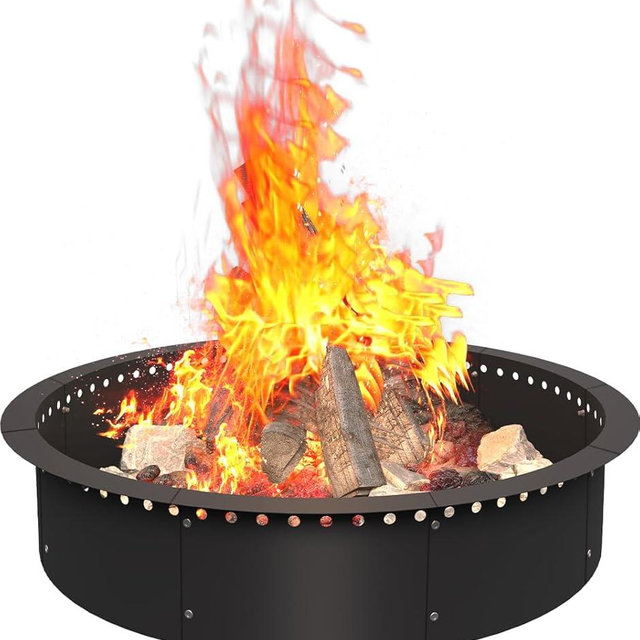 AnBaiMei 39 Inch Smokeless Fire Pit Ring Insert Outdoor, Heavy Duty Metal Steel DIY Firepit Rim Liner Round Campfire Rings for Outside Wood Burning Above or In-Ground, Black