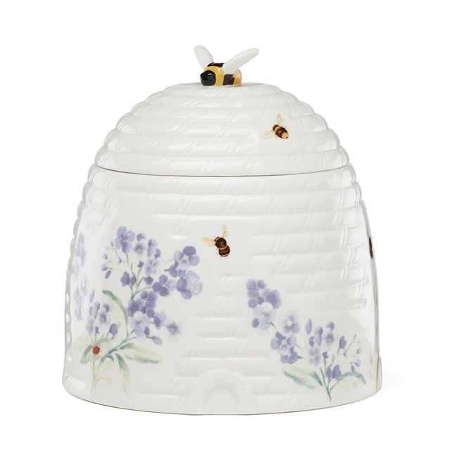Lenox Home And Kitchen, Butterfly Meadow Beehive Candy Jar, Porcelain Material, Candy Bowl, Dishwasher Safe, Kitchen And Dining, Butterfly And Flowers, Pantry Storage, Table Decor (White, 1 Piece)
