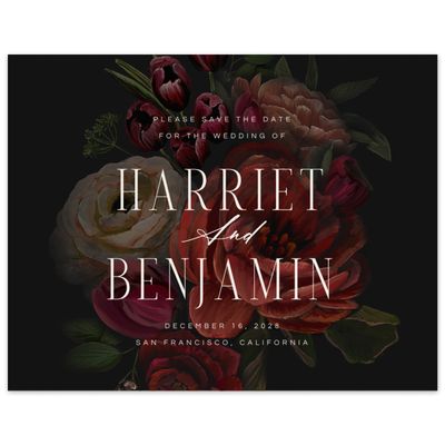 Black Floral Wedding Digital Save the Date - Malina Landscape