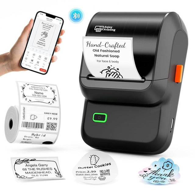 Ponek Label Maker Machine with Tape, M100 Bluetooth Label Printer, Versatile App with 1000 Icons and 300 Templates, 2 Inch Address Label Maker for Small Business, Office, Home, School, Black