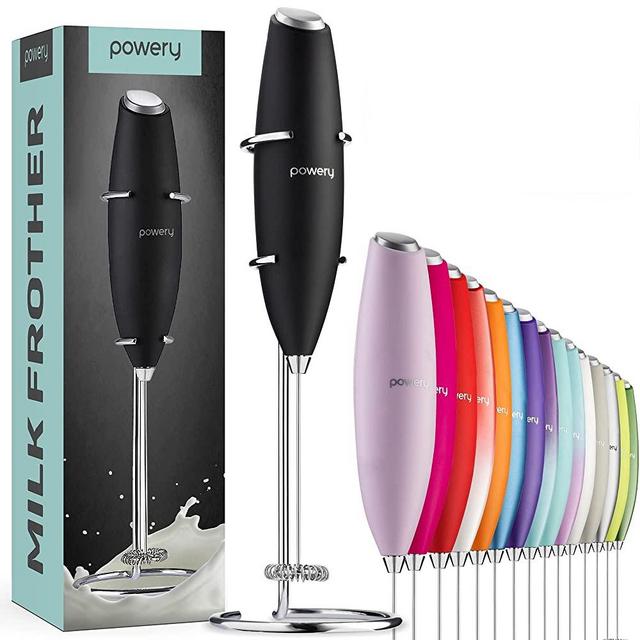 Powerful Handheld Milk Frother, Mini Milk Foamer, Battery Operated (Not included) Stainless Steel Drink Mixer with Frother Stand for Coffee, Lattes, Cappuccino, Frappe, Matcha, Hot Chocolate.