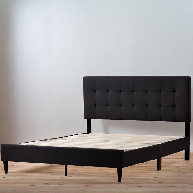 King Tara Upholstered Platform Bed Frame with Square Tufted Headboard Black - Brookside Home