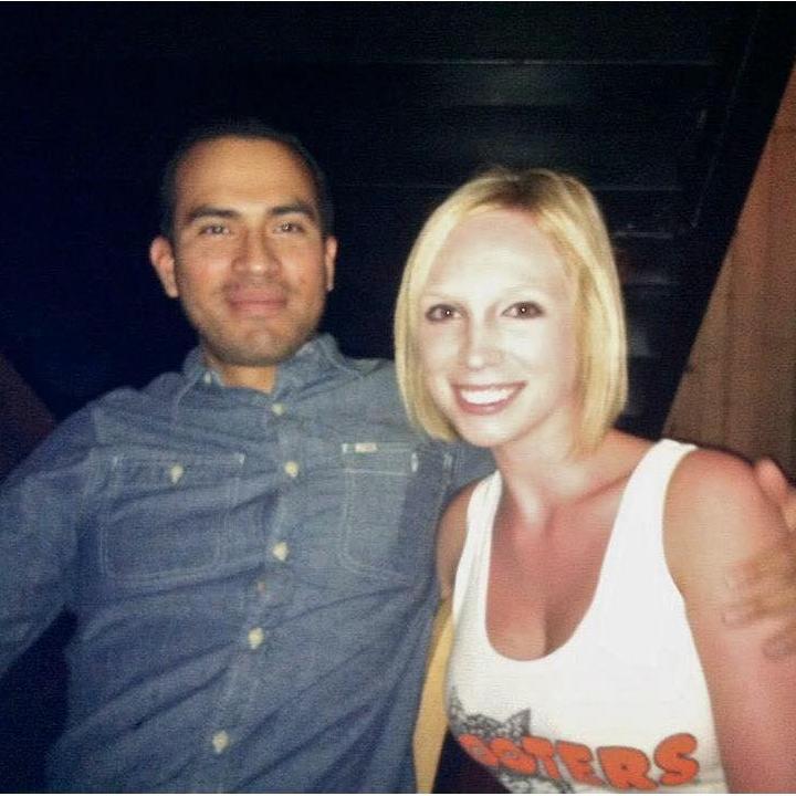 This is the first photo of us! October 2012 at Katherine's Hooters party. HAHA!