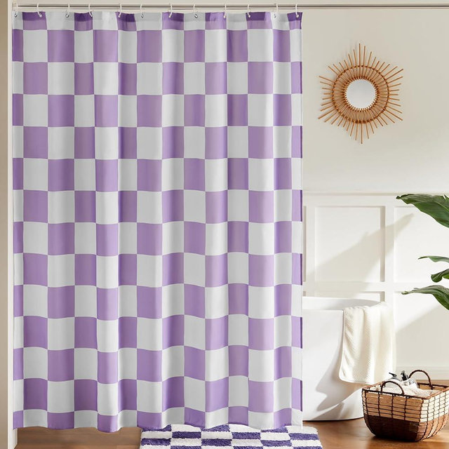 Ohocut Checkered Shower Curtain, Lavender Purple Shower Curtains for Bathroom, Cute Retro Checkboard Shower Curtain Vintage Aesthetic, Washable Fabric Bath Curtain 72''x72''