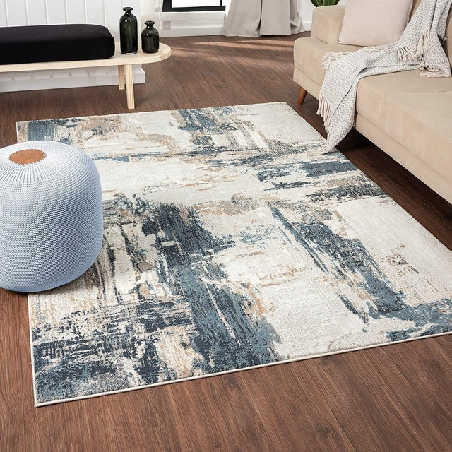 LUXE WEAVERS Distressed Abstract Blue 8x10 Area Rug, Non-Shedding Carpet