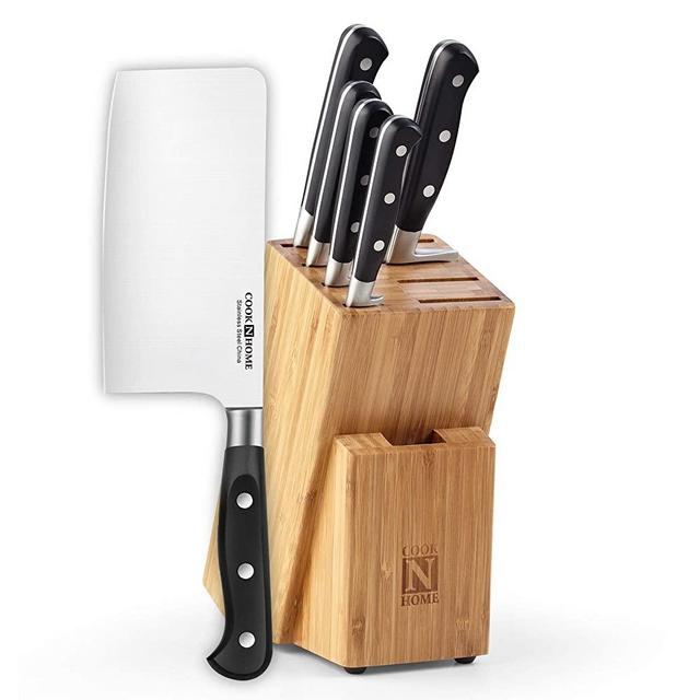 Cook N Home 6 Piece Knife Block Set, Bamboo