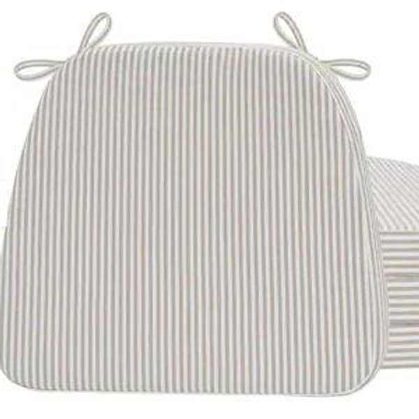 17 x 16 x 2 Inch D-Shaped Chair Cushions for Dining Chair with Non Slip and Removable Cover - Set of 4 - Pinstripe Taupe