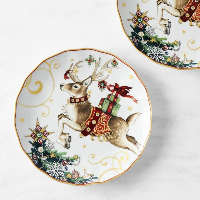 'Twas The Night Before Christmas Salad Plates, Set of 4, Reindeer