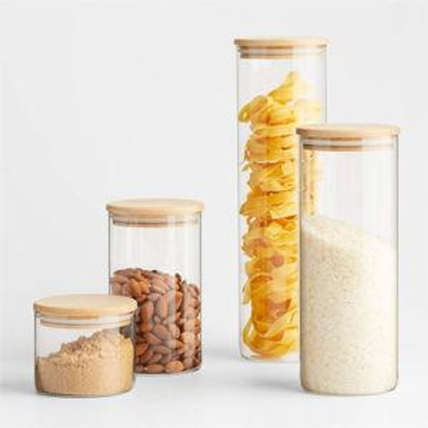 Crate & Barrel Round Glass Canister with Bamboo Lid Set + Reviews | Crate & Barrel