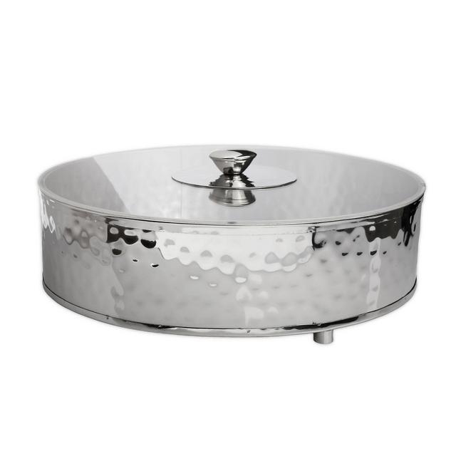 Round Stainless Steel Matzah Tray with Glass Cover