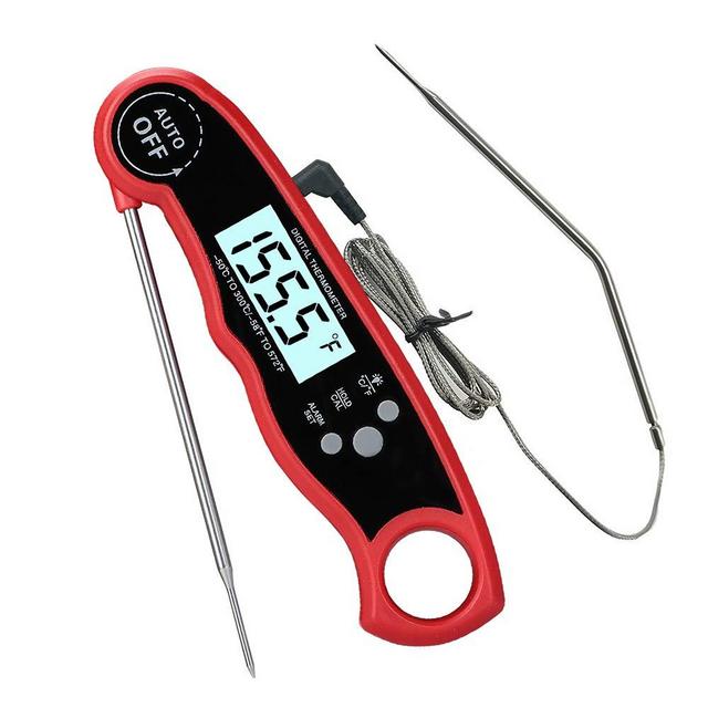 Oven Safe Leave in Meat Thermometer, Dual Probe Instant Read Food Meat Thermometer Digital with Alarm Function for Cooking, BBQ, Smoker and Grill (Red)