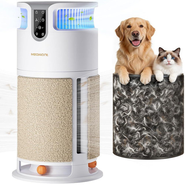 Meowant Pet Air Purifier for Home Large Room Up to 3900 Ft², U-Shape 360° Air Intake, H13 HEPA Filter Reduce Pet Hair Dander Odors Dust, Air Cleaner with Washable Pre-Filter, PM2.5 Monitor, Auto Mode