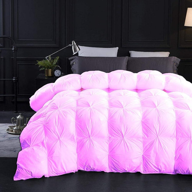 Bedify Simple Style 1650-TC Pinch Pleated Down Comforter Alaskan King Plus 120x136 Inches 1-Piece All-Season Duvet Insert, 850 GSM Micro Fill with All Side Corner Tabs 100% Egyptian Cotton-Pink
