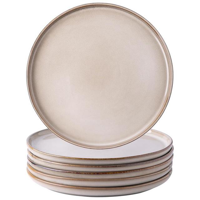 GBHOME Ceramic Dinner Plates Set of 6, 10.5 inch Reactive Glaze Modern Dish Set- Microwave, Dishwasher Safe, Scratch Resistant Plates for Kitchen-Cappuccino