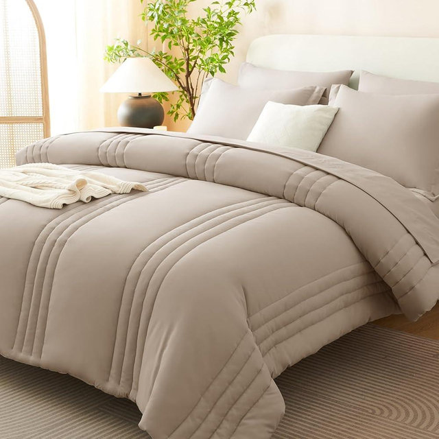 CozyLux Queen Size Comforter Sets - 7 Piece Bed in a Bag Wheat Comforter Set with Sheets Luxury Bed Set All Seasons, Soft Bedding Set with Down Alternative Comforter, Sheets, Pillowcases & Shams