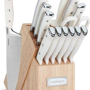 Cuisinart 15-Piece Knife Set with Block (White w/ Natural Block)