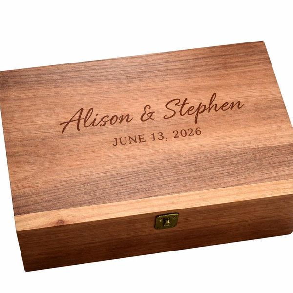 Personalized Walnut Wood Wedding Keepsake Box, Custom Engraved Memory Box for Couples, Bridal Shower Gifts Wedding Gifts for Couples Newlyweds XL