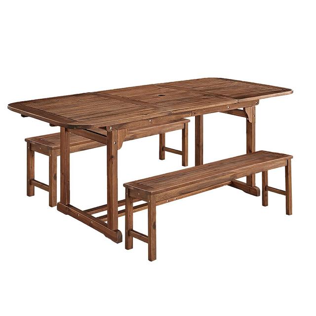 3-Piece Acacia Wood Outdoor Patio Dining Set - Dark Brown