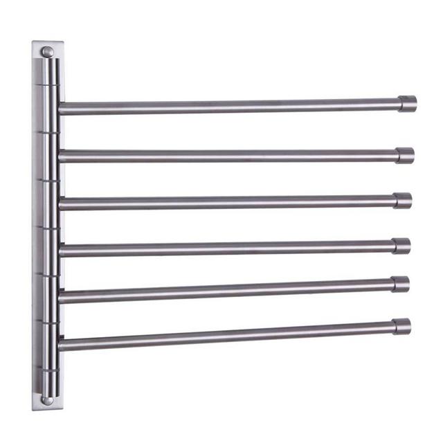 GERZWY Bathroom Swing Arm Towel Bars Wall Mount Bath Towel Rack with 6 Arms Hanger Towel Holder Organizer Brushed Stainless Steel HYG06-LS