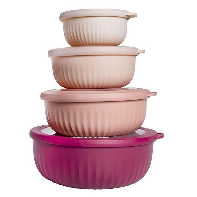 Cook with Color Mixing Bowls - 8 Piece Nesting Plastic Mixing Bowl Set with Lids (Pink Ombre)