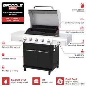 Nexgrill Gourmet Pro 5-Burner Propane Gas Grill with Side Burner and Griddle Max Insert in Black 720-1117