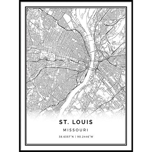 Squareious St. Louis map Poster Print | Modern Black and White Wall Art | Scandinavian Home Decor | Missouri City Prints Artwork | Fine Art Posters 18x24