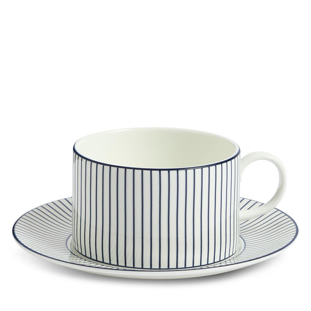 Wedgwood GIO 7.4 oz. Teacup & Saucer Set, Pinstripe White