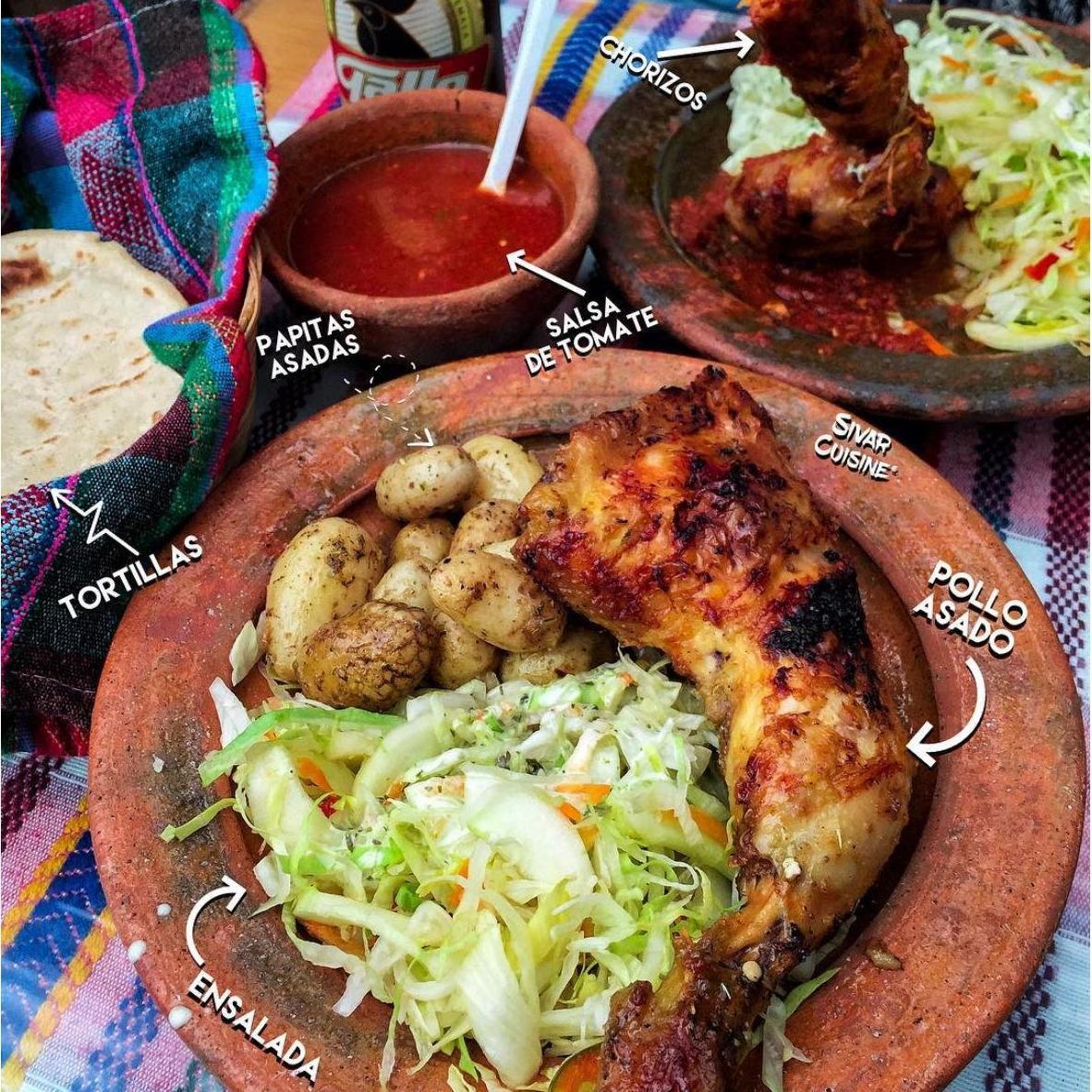 Rotisserie chicken is a staple of Guatemalan cuisine
