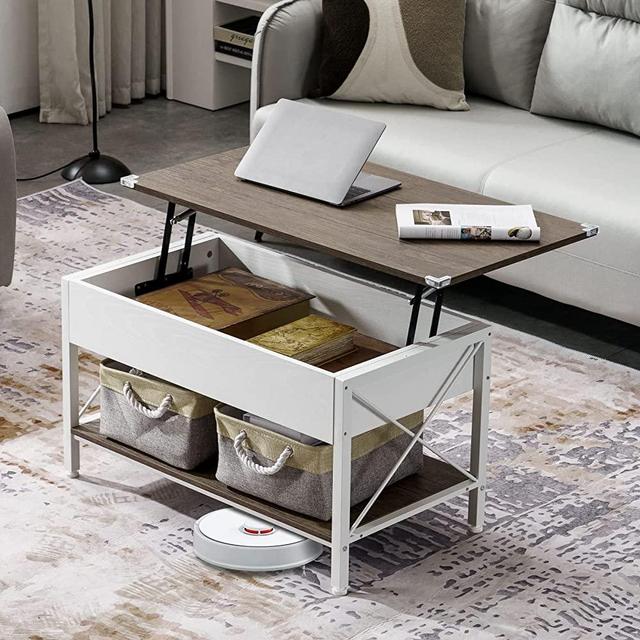 VINGLI 36" Lift Top Coffee Table with Storage, Farmhouse White Coffee Table with Free Cloth Storage Bins for Living Room, Small Coffee Table for Small Space in Minimalistic Style, Dark Walnut