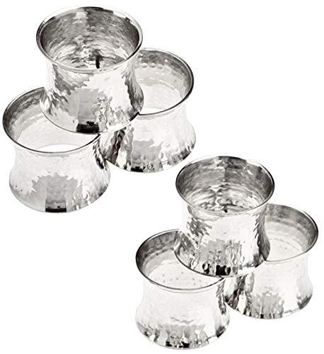 SKAVIJ Napkin Rings Set of 6 for Valentines Day, Dinner Parties, Holidays, Family Gatherings Handmade Hammered Metal Napkin Holder Silver
