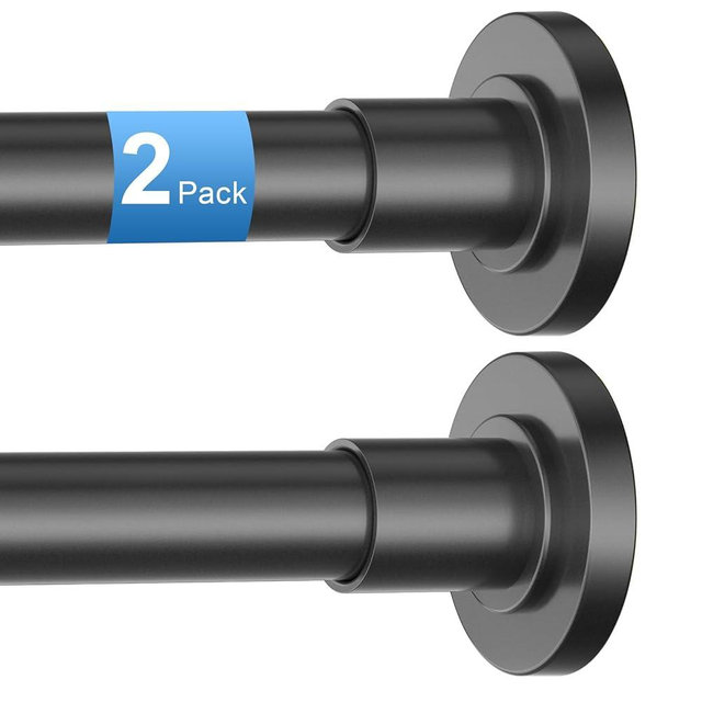 CorkLatta 2 Pack Black Shower Curtain Rod 31 to 80 Inch,1 Inch Diameter Adjustable Spring Tension Stainless Steel Telescoping Rod,Easy Install,No Rust