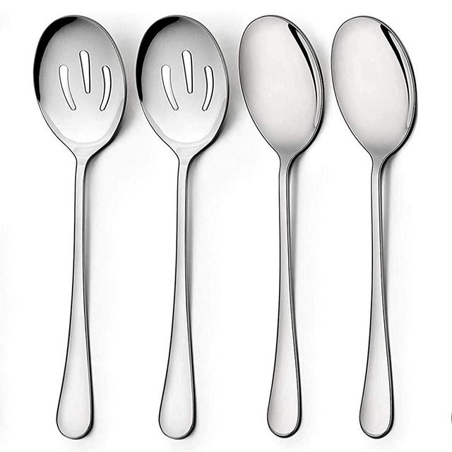 Serving Spoon Sets, Includes 2 Serving Spoons and 2 Slotted Serving Spoons, 8 3/4" Stainless Steel Buffet Banquet Spoons, Modern Mirror Polished Tableware, Dishwasher Safe