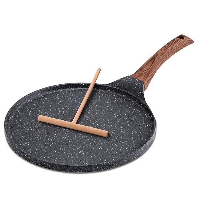 SENSARTE Nonstick Crepe Pan with Spreader, 12-Inch Swiss Granite Coating Dosa Pan Pancake Flat Skillet Tawa Griddle with Stay-Cool Handle, Induction Compatible, PFOA Free