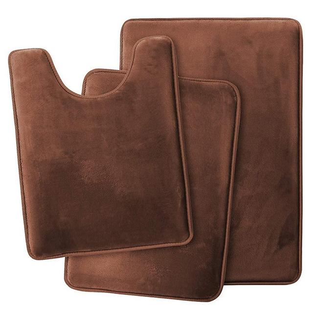 Clara Clark Memory Foam Bath Mat Ultra Soft Non Slip and Absorbent Bathroom Rug, Set of 3 - Small/Large/Contour - Chocolate Brown