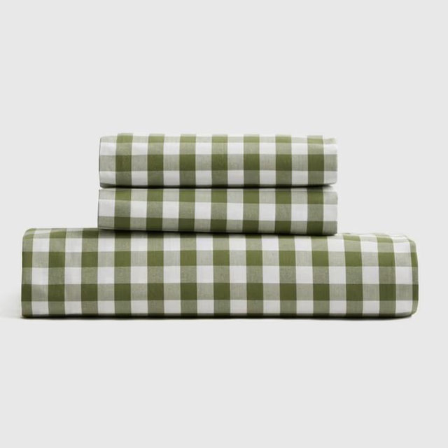 Olive Gighham Fitted Sheet Set - No Top Sheet- Queen